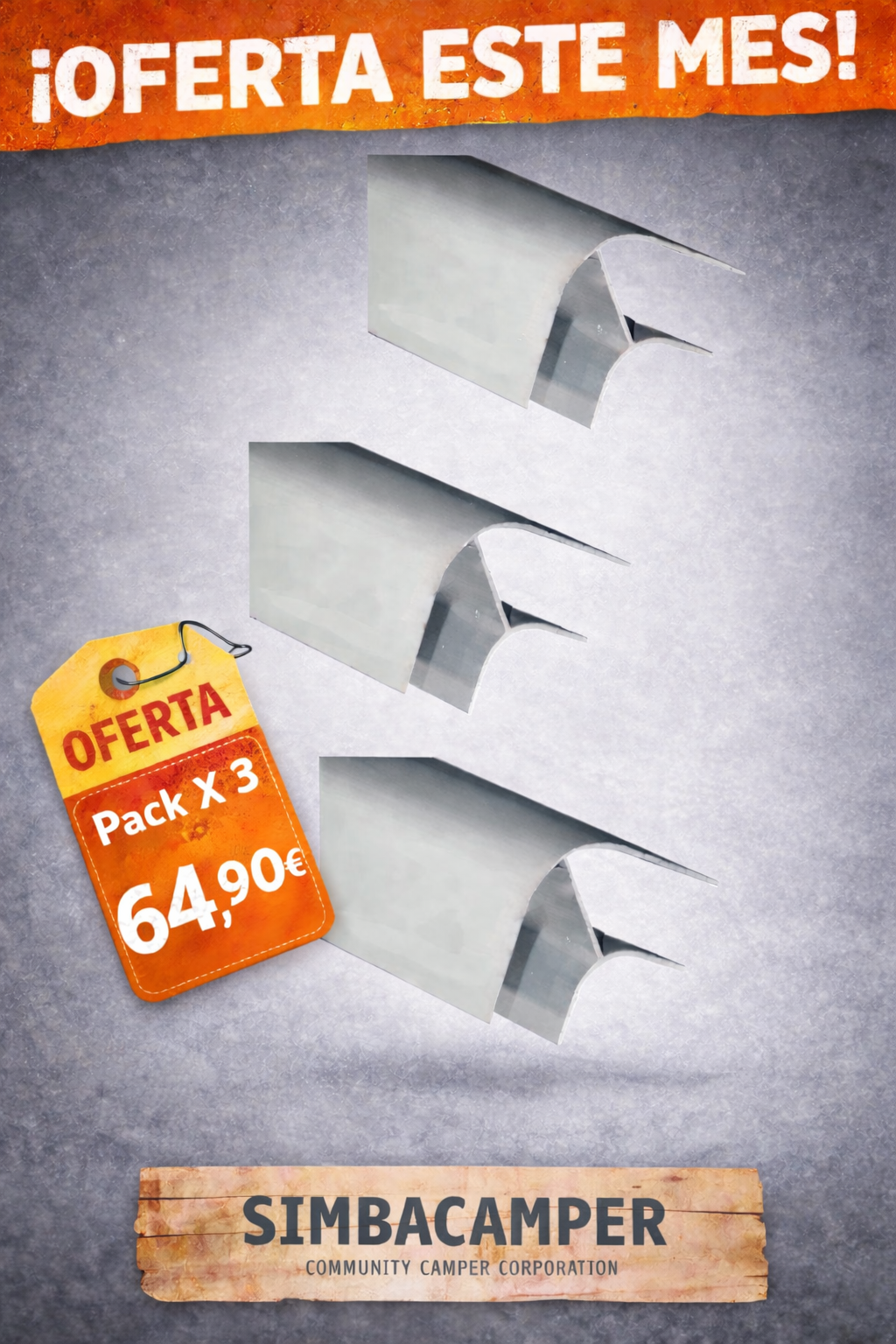 Perfil unión maderas camper aluminio ángulo corto 2m pack 3unidades