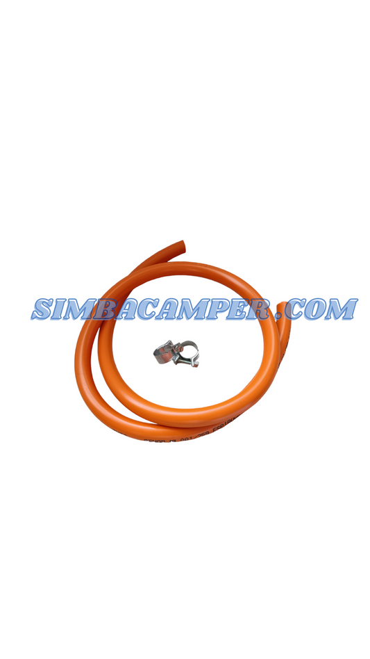 Tubo manguera gas butano naranja con abrazaderas de 9mm
