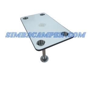Kit Mesa Blanca con 4 Portavasos de Acero Inoxidable – Camper y Barco