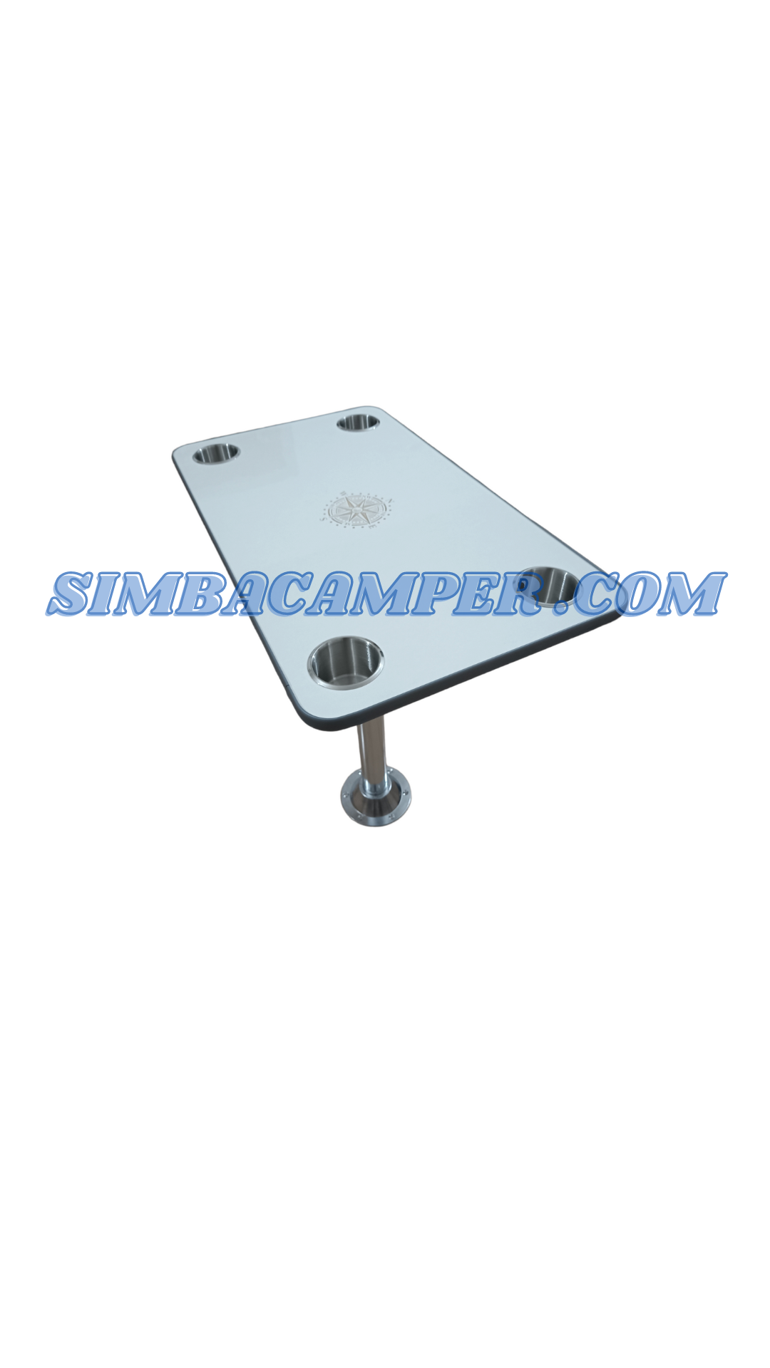 Kit Mesa Blanca con 4 Portavasos de Acero Inoxidable – Camper y Barco
