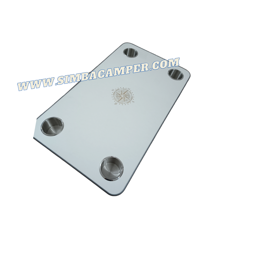 Kit Mesa Blanca con 4 Portavasos de Acero Inoxidable – Camper y Barco